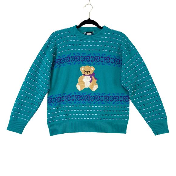 Jennifer Adams Tops - Jennifer Adams 90s Teddy Bear Sweater Womens Sz M Knit Kei Kawaii Soft Girl